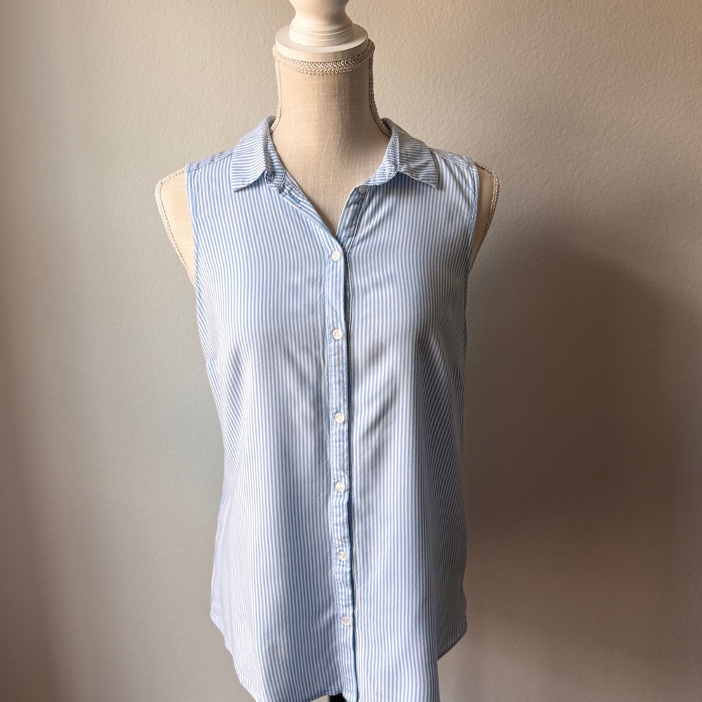 Premise Blue Sleeveless Button Down Shirt